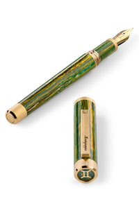 Zero Zodiac Gemini Fountain Pen, Yellow Gold IP Steel, Medium, 14k Gold Nib